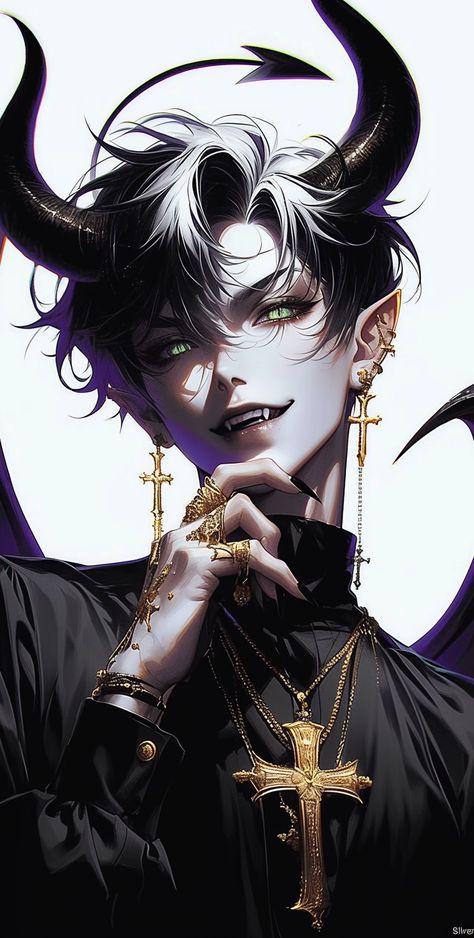 Demon Names Male, Demon Male Art, Demon Boy Art, Lucifer Illustration, Demon Sorcerer, Humanoid Demon, Male Demon Oc, Moon Demon, Devil Cosplay