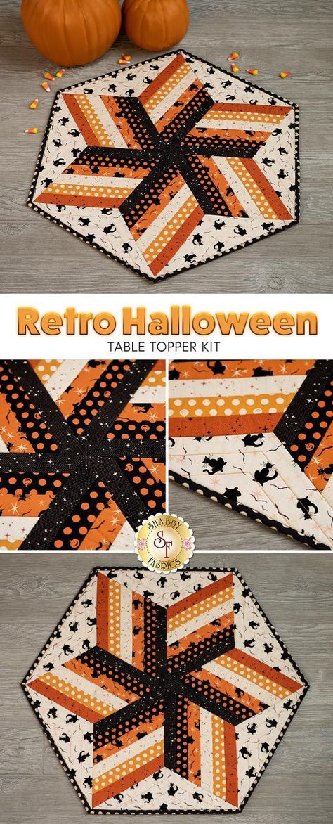 Halloween Table Topper Free Pattern, Halloween Table Toppers, Halloween Motifs, Illusion Quilts, Optical Illusion Quilts, Table Runners Patterns, Table Topper Patterns, Project Table, Halloween Table Runners