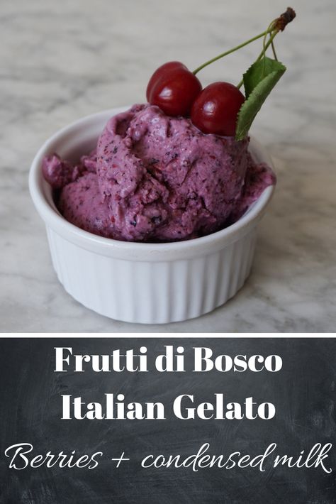 Frutti di Bosco gelato is a delicious Italian ice cream made with a mix of fresh berries and cherries. Its name translates “fruit of the forest” - as people once foraged for smaller versions of these fruits growing wild in the woods. Chocolate Orange Ice Cream, Almond Milk Ice Cream, Frozen Things, Espresso Dessert, Ice Cream Bread, Orange Ice Cream, Italian Gelato, Italian Ice Cream, Gelato Recipe