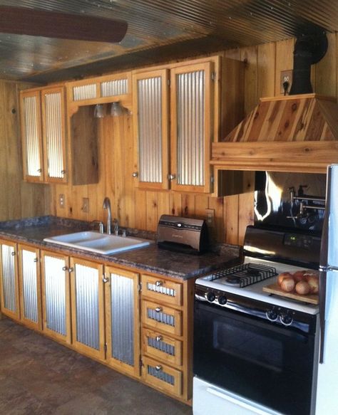 Kitchen Organizing Ideas, Distressed Kitchen Cabinets, Tin Ideas, Metal Kitchen Cabinets, Epoxy Countertops, Pallet Kitchen, Barn Kitchen, Rustic Kitchen Cabinets, Farmhouse Kitchen Remodel