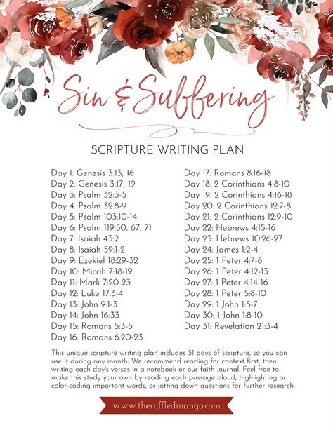 Sin & Suffering Scripture Writing Plan.pdf Scripture Board, Psalm 119 50, Bible Plans, Scripture Writing Plan, Bible Learning, Scripture Writing Plans, Verse Mapping, Scripture Writing, Writing Plan