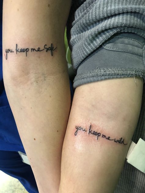 Keep Me Safe Tattoo, You Keep Me Safe You Keep Me Wild Tattoo, Ken Tattoo, Safe Tattoo, Cousin Tattoos, Promise Tattoo, Baby Tattoo, Couples Tattoos, Bestie Tattoo