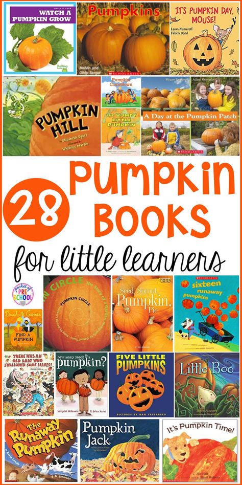 Pumpkin Preschool Books, Pumpkin Books For Toddlers, Fall Books For Preschool, Fall Books With Activities, Preschool Fall Books, October Kindergarten Themes, Preschool Fall Harvest Theme, Pumpkin Lessons Preschool, Pumpkin Theme For Preschool