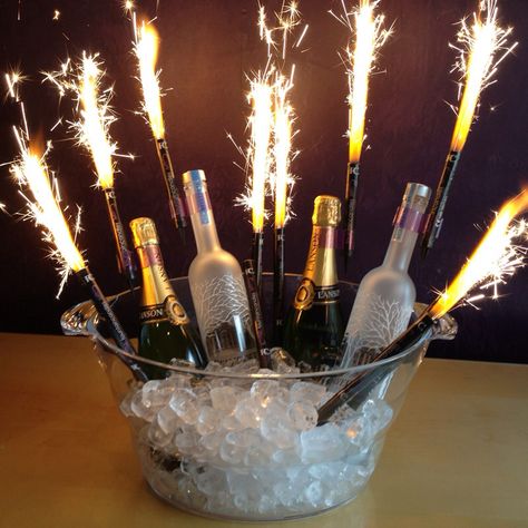 Drink bucket Champagne Bottle Sparklers, Champagne Sparklers, Birthday Cake Sparklers, Bottle Sparklers, Firework Candles, Firework Safety, Sparklers Fireworks, Cake Sparklers, Candles Cake