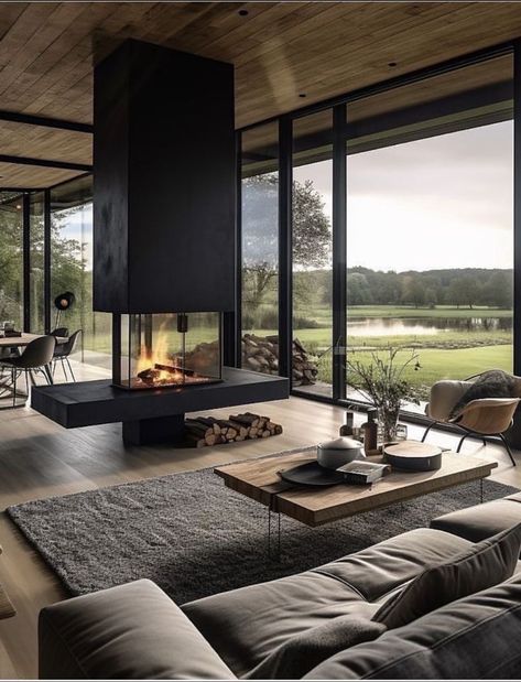 Modern Home Interior Design Living Rooms, Cabin Design Interior, House Interior Modern, Luxury Dream Homes, Houses Architecture, Home Design Living Room, Home Building Design, Construction Design, Architecture Interior Design