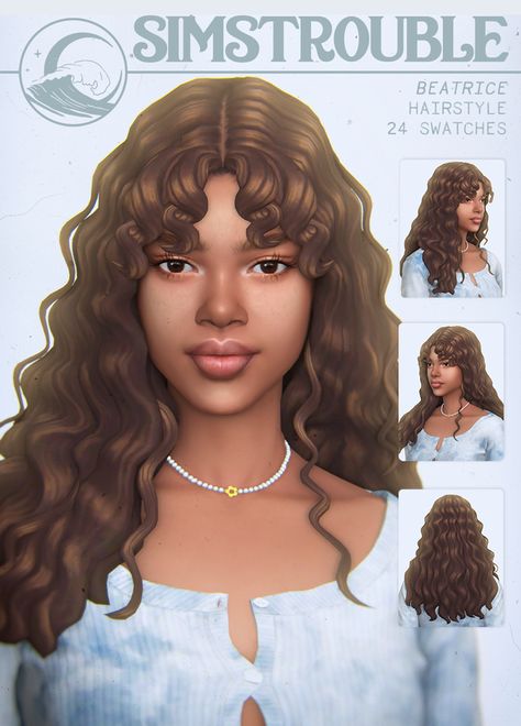 BEATRICE by simstrouble |  simstrouble auf Patreon Sims 4 Curly Hair, Sims 4 Black Hair, Pelo Sims, Free Sims 4, Sims 4 Mm Cc, Sims 4 Expansions, Sims 4 Cc Folder, Sims 4 Characters, Sims 4 Mm