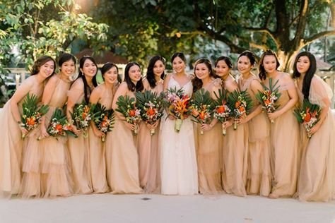 This Wedding Has Filipinana and Tropical Details You’ll Want in Your Mood Board! | https://brideandbreakfast.ph/2020/05/29/tropical-filipino-wedding-villa-milagros/ Wedding Motif Color, Wedding Entourage Gowns, Barong Wedding, Entourage Gowns, Filipiniana Wedding Dress, Filipiniana Wedding Theme, Filipiniana Wedding, Filipino Wedding, Philippine Wedding