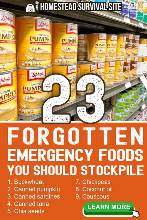 For many people, preparing an emergency food supply ends right about here. Okay, maybe you can add in granola bars, powdered milk, and trail mix as well. However, if you complete your preparations with these items, you are missing the opportunity to store many nutritious survival foods for your family. Here is a list of often forgotten emergency foods to consider that offer extended shelf life and provide needed calories and nutrients in an emergency. Food To Store For Emergencies, 3 Month Emergency Food Supply List, Prepping Food Survival, Stuff You Need, Prepping Survival Emergency Preparedness, Emergency Food Supply List, Emergency Preparedness Kit List, Foods To Stockpile, Emergency Preparedness Food Storage