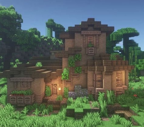 Cute Jungle Wood House Minecraft, Jungle Wood Builds Minecraft, Jungle Wood House Minecraft, Jungle Home Minecraft, Jungle Minecraft Houses, Minecraft Tropical House, Minecraft Jungle Builds, Jungle Minecraft, Mincraft Idea