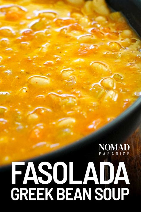 Fava Bean Soup Recipes, Greek Fasolada Soup, Greek Bean Soup Fasolada, Stewed Beans Recipe, Greek Fava Bean Recipe, Roman Beans Recipes, Greek Bean Soup, Mediterranean Bean Recipes, Greek Beans