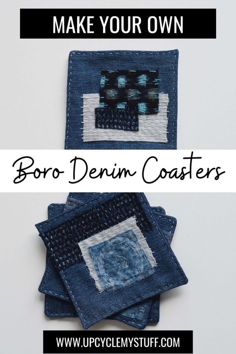 Boro Coasters, Japanese Boro, Sashiko Stitching, Boro Stitching, Denim Scraps, Upcycled Gifts, Diy Denim, Scrap Fabric Crafts, Denim Projects