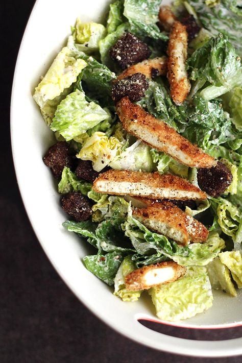 Vegan Ceasar Salad, Breaded Tofu, Vegan Caesar Salad, Vegan Caesar, Vegan Salad Recipes, Vegan Salad, Hello Hello, Vegan Condiments, Caesar Salad