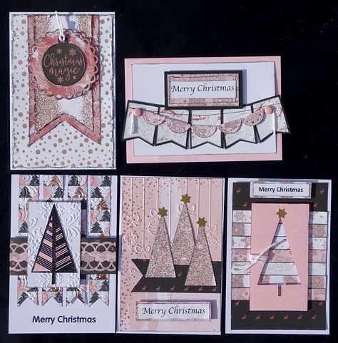 A group of 5 Christmas cards using Kaisercraft's Sparkle paper range. There is a link to a youtube clip on my blog if you want to see how they were made. Pink Christmas Cards, Christmas Cards Photography, Kaisercraft Cards, Birthday Card Template Free, Diy Holiday Cards, Create Christmas Cards, Christmas Cards Kids, Card Making Templates, Scrapbooking Paper Crafts