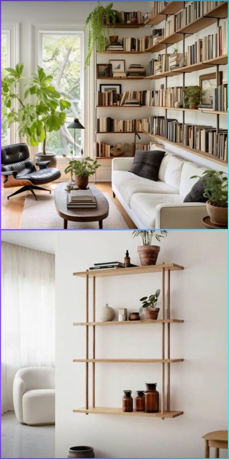 Living room shelving ideas for every style. Integrate wall standing shelves around your fireplace or tv hanging area for a luxury look. Wall color and wall ideas can complement any couch modern setup. Shelves Near Tv, Living Room Shelving Ideas, Modern Setup, Room Shelving Ideas, Tv Hanging, Living Room Shelving, Homemade Mothers Day Gifts, Shelving Ideas, Modern Couch