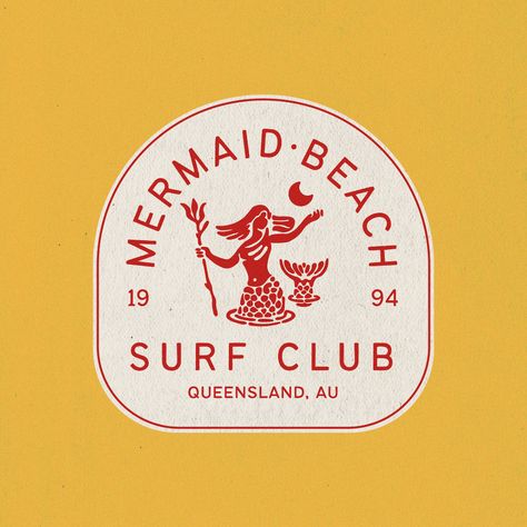 Mermaid Packaging Design, Beach Club Graphic Design, Beach Club Logo Design, Surf Shop Branding, Beach Bar Branding, Surf Board Logo, Surf Club Logo, Coastal Graphic Design, Mermaid Branding