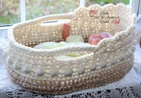 Crochet Dolls Moses Basket Free Pattern, Crochet Doll Moses Basket Free Pattern, Crochet Baby Bassinet Free Pattern, Crochet Doll Basket Free Pattern, Crochet Baby Doll Basket, Doll Moses Basket Pattern, Crochet Baby Baskets Free Patterns, Crochet Bassinet Pattern Free, Crochet Doll Basket