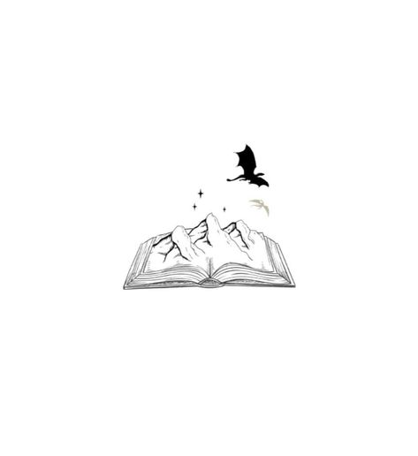 Book Tattoo With Mountain, Book Themed Tattoo Ideas, Book Tattoos With Dragons, Fantasy Book Inspired Tattoos, Bookish Friend Tattoos, Tattoo Ideas Fantasy Art, Dragon Flying Out Of Book Tattoo, Cute Bookish Tattoos, Velaris Book Tattoo