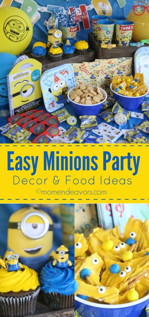 Minion Party Food Ideas, Minion Birthday Food Ideas, Mega Minion Birthday Party, Minions 3rd Birthday Party Ideas, Minion Themed Food, Minion Birthday Party Ideas Decorations, Minion Birthday Party Decorations Diy, Minion Two Year Old Party, Minion Party Decor