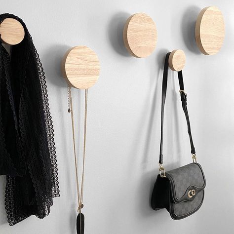 Scandi Coat Hooks, Wooden Hooks Wall, Wall Hooks Ideas, Hooks On Wall, Wall Hooks Entryway, Wooden Hooks, Modern Wall Hooks, Plasterboard Wall, Wooden Wall Hooks