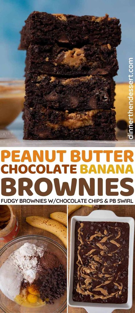 Bananas Dessert, Peanut Butter Banana Recipes, Use Up Ripe Bananas, Chocolate Banana Brownies, Peanut Butter Chocolate Banana, Chocolate Cake Ideas, Cake Recipe Chocolate, Brownie Vegan, Ripe Banana Recipe