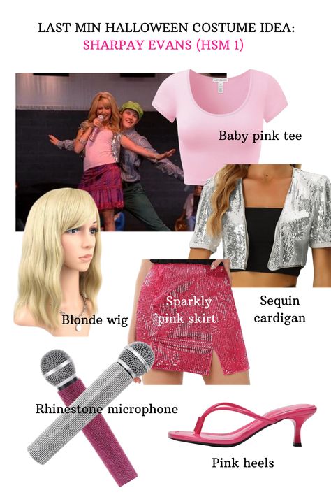 super simple & trendy sharpay evans halloween costume inspo with pieces from amazon! *affiliate link included Sharpey Evans Halloween Costume, Sharpay And Gabriella Costume Halloween, Sharpay Evans Bop To The Top, Sharpy Evans Halloween Costume, Sharpy Evans Outfit, Sharpay Evans Aesthetic Outfit, Sharpay Costume Halloween, Sharply Evans Costume, Hsm Halloween Costumes