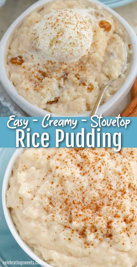 Easy Rice Pudding Recipe, Stovetop Rice Pudding, Best Rice Pudding Recipe, Rice Pudding Recipe Easy, Creamiest Rice Pudding Recipe, Cooked Rice Recipes, Homemade Rice Pudding, Pudding Recipes Homemade, Easy Rice Pudding