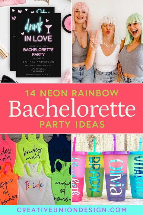 Bachelorette Party Themes Puerto Rico, Wiggin Out Bachelorette Party, Neon Bachelorette Party Decor, Neon Wig Bachelorette Party, Color Theme Bachelorette Party, Neon Bachelorette Theme, Color Bachelorette Party Theme, Neon Swimsuit Bachelorette Party, Neon Themed Bachelorette Party