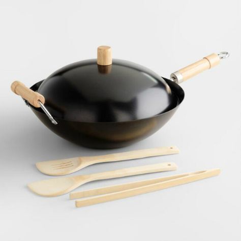 Includes a professional-quality wok, wok cover and three bamboo cooking tools. Kitchen Necessities, Asian Kitchen, Cooking Supplies, Cost Plus World Market, Global Recipes, Cool Kitchen Gadgets, Cooking Show, Affordable Home Decor, Cookware Set