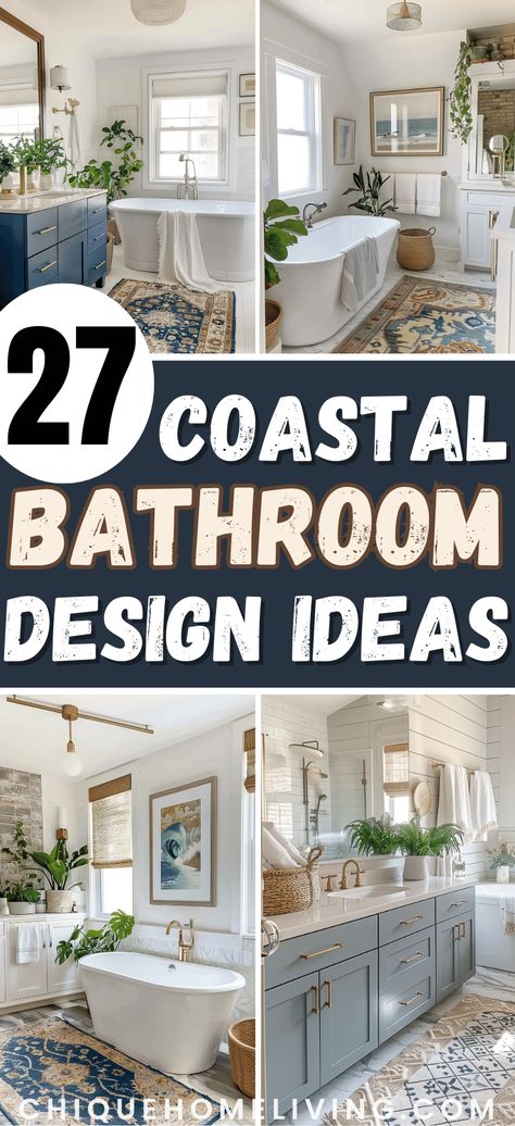 Coastal Modern Farmhouse Bathroom, Florida Bathroom Ideas, Beachy Bathroom Ideas, Guest Bathroom Ideas Decor, Coastal Master Bath, Coastal Bathroom Colors, Beach Bathroom Ideas, Small Coastal Bathroom Ideas, Small Coastal Bathroom