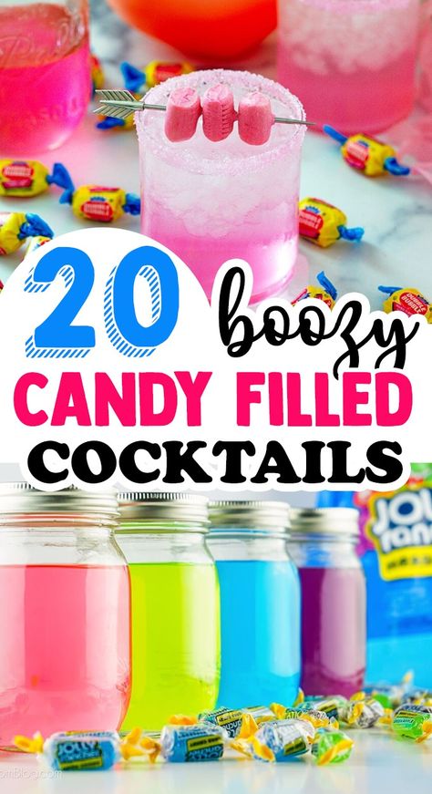 20 Boozy Candy Cocktails For Grownups With a Sweet Tooth Candy Garnish Cocktails, Sweet Fruity Alcohol Drinks, Cocktails With Candy, Candy Cocktail Recipes, Drinks With Candy, Cocktails In A Bag, Boozy Candy, Candy Alcohol Drinks, Starburst Drink