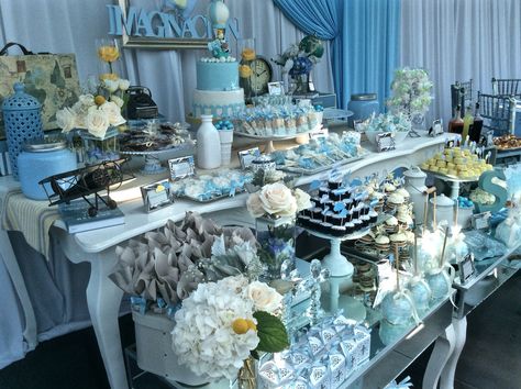 Dessert table, blue, Baptism boy, decor Blue Candy Table, Blue Sweet Sixteen, Baby Blue Quinceanera, Sweet 16 Winter Wonderland, Light Blue Quince, Sweet 16 Winter, Dessert Table Birthday, Superhero Birthday Invitations, Baby Shower Sweets