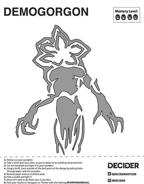 Stranger Things: Demogorgon (Pumpkin Stencil - Pumpkin Pattern - Pumpkin Template - Jack-o-lantern) - PumpkinStencils Stranger Things Pumpkin Carving Stencil, Pumpkin Carving Stranger Things, Pumpkin Carving Templates Free, Stranger Things Pumpkin, Pumpkin Template Printable, Pumpkin Carving Stencils Templates, Stencils Patterns, Pumpkin Stencils Free, Halloween Pumpkin Stencils