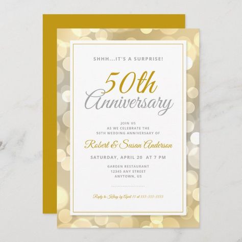 50th Wedding Anniversary Surprise | Gold Bokeh Invitation Surprise 50th Birthday Party, 50th Wedding Anniversary Invitations, Gold Bokeh, Surprise Birthday Invitations, Anniversary Surprise, Wedding Anniversary Invitations, Sweet 16 Birthday Party, Anniversary Invitations, Birthday Surprise Party