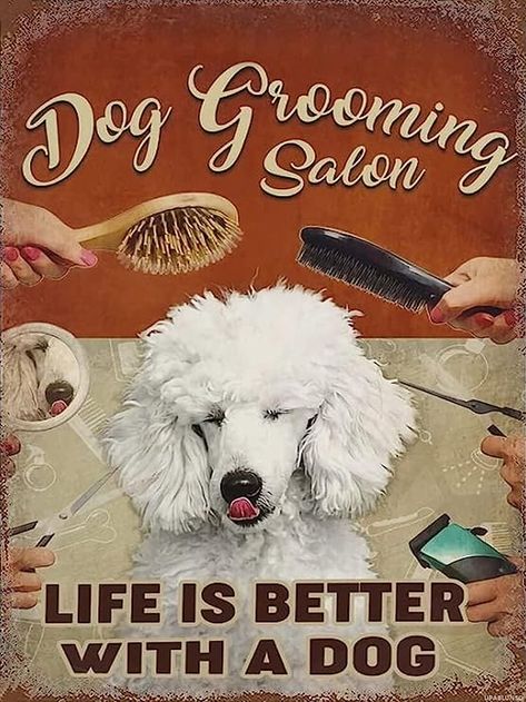 Salon Farmhouse, Country Farm Kitchen, Dog Groomer Gifts, Dog Grooming Salons, Dog Salon, Retro Kunst, Dog Grooming Business, Vintage Poodle, Grooming Salon