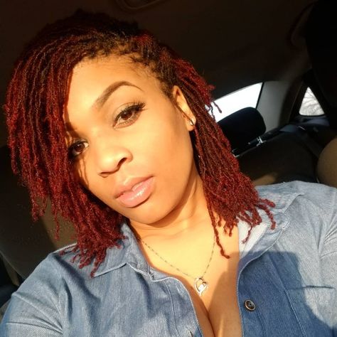 Red microlocs Dark Red Microlocs, Red Microlocs, Locs Colors, Microloc Styles, Mini Locs, Loc Goals, Sisterlocks Styles, Loc Inspiration, Micro Locs