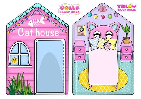 Paper Dolls House Printable Free, Cat House Paper Doll, Paperdoll House Printable, Paper Doll House Printable Free, Paper Doll House Cat, Paper Dollhouse Printable Free, Katemade Paper Doll House Free Printable, Kate Made Paper Doll House Printable, Paper Doll Room