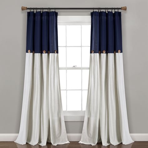 Free 2-day shipping on qualified orders over $35. Buy Lush Decor Linen Button Farmhouse Chic Solid Color Cotton Blend 3" Rod Pocket Light Filtering Window Curtain For Living Room and Bedroom, Navy/White, 95"L x 40"W, Single Panel at Walmart.com Modern Farmhouse Curtains, Curtains Pictures, Farmhouse Curtains, Linen Drapes, Lush Decor, Rod Pocket Curtain Panels, Rod Pocket Curtains, Colorful Curtains, Farmhouse Chic