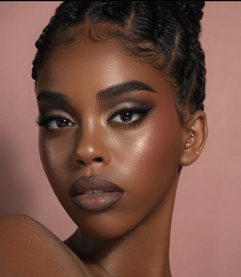 Makeup For Fancy Dinner, Soft Glam Holiday Makeup, Sunkissed Eye Makeup, Smokey Eye Makeup For Big Eyes, Bronzed Dewy Makeup, Black Woman Eye Makeup, Subtle Brown Eye Makeup, Brown Make Up Looks, Classy Black Makeup