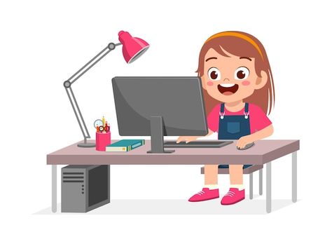 Computer Cartoon, Bicycle Vector, Most Popular Cartoons, Student Cartoon, Kids Computer, Kids Technology, Computer Nerd, Modern Classroom, Kids Study