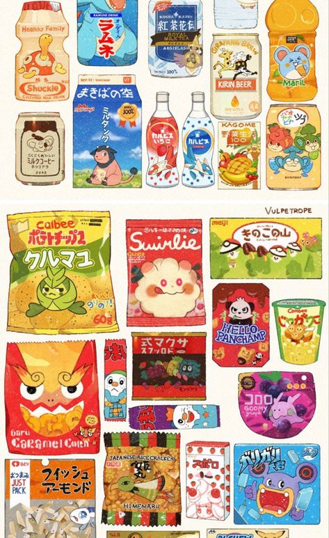 Japanese Snacks Illustration, Asian Snacks Illustration, Asset Illustration, Sticker Design Inspiration, Asian Snacks, Cute Food Drawings, Cute Food Art, Japanese Snacks, Illustration Food