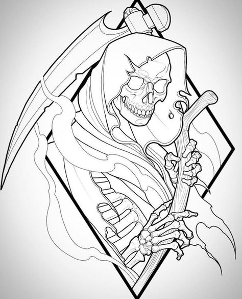 Grim Reaper Tattoo Designs, Reaper Tattoo Designs, Grim Reaper Drawing, Christus Tattoo, Reaper Drawing, Tato Flash, Grim Reaper Tattoo, Reaper Tattoo, Skeleton Drawings