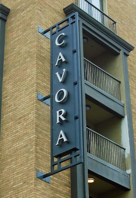 Cavora - Outdoor Dimensions Hotel Signage Exterior, Blade Signage, Creative Signage, Business Signs Outdoor, Blade Sign, Experiential Design, Art Deco Industrial, Creative Inventions, Classic Hotel