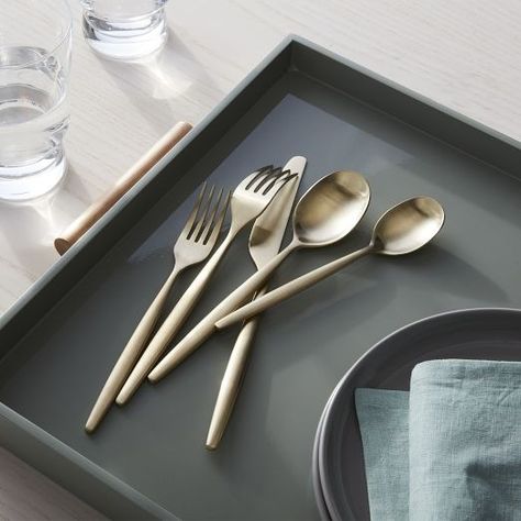 All Flatware Sets & Serving Utensils | West Elm Rose Gold Silverware, Textured Bowls, Gold Silverware, Modern Flatware, West Elm Kids, Cheese Knife Set, Cutlery Sets, Stainless Steel Flatware, Serving Utensils