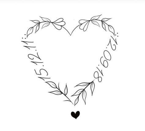 Floral Couple Tattoos, Date Heart Tattoo, Heart And Date Tattoos, Heart With Dates Tattoo, Tattoo For Daughters Ideas, Heart Dates Tattoo, Hearts With Dates Tattoo, Heart With Date Tattoo, Heart Tattoo With Dates