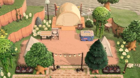 Acnh Back Of Island, Acnh Campsite Ideas, Acnh Campsite, Campsite Ideas, Cottagecore Animal Crossing, Acnh Cottagecore, Animals Crossing, Happy Home Designer, Animal Crossing Wild World