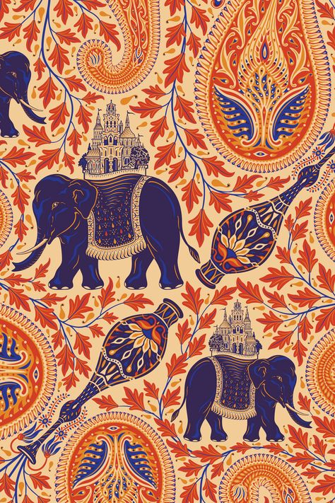 Indian Prints Wallpaper, Traditional Elephant Design, Indian Ornaments Pattern, Cultural Patterns Indian, India Pattern Design, Indian Patterns Illustration, Indian Design Aesthetic, South Asian Patterns, Pattern Repeat Design