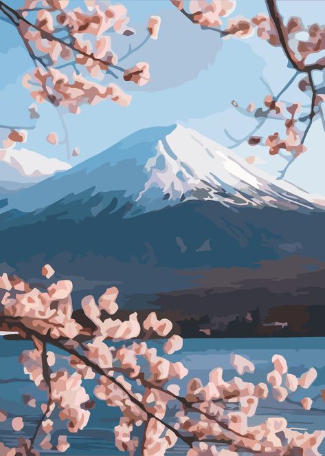 Japan Scenery Painting, Japanese Landscape Illustration, Mount Fuji Painting, Fuji Painting, Number Painting, Monte Fuji, Mont Fuji, Japon Illustration, Japanese Landscape