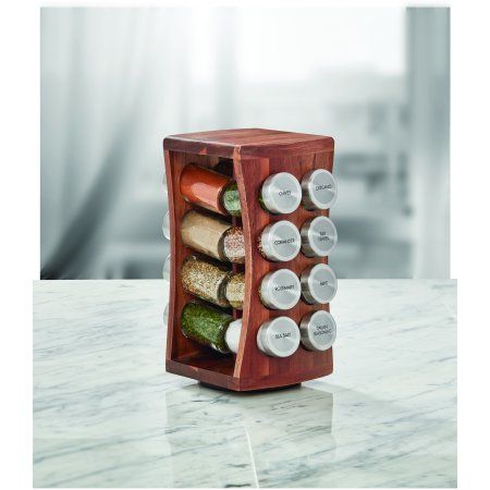 Kamenstein Sixteen Jar Acacia Wood Hourglass Spice Rack Door Mounted Spice Rack, Revolving Spice Rack, Countertop Spice Rack, Slatted Shelves, Plastic Crates, Spice Drawer, Spice Bottles, Herbs De Provence, Spice Jar