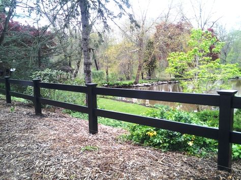 Post And 2 Rail Fence, Black Post And Rail Fence, Black Split Rail Fence, Wooden Farm Gates, Exterior Refresh, Timber Fence, Farm Gates, Post And Rail Fence, Low Country Homes