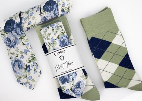 Groomsmen Socks and Ties Dusty Blue Floral Tie and Sage - Etsy Bow Tie Groomsmen, Blue Groomsmen, Blue Floral Tie, Groomsmen Socks, Wedding Socks, Floral Necktie, Sage Wedding, Blue Bow Tie, Kids Bow Ties